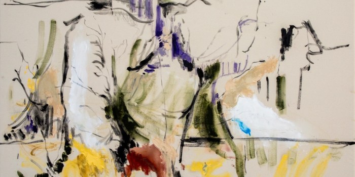 Andreas Emenius, Michigan Land, 2021, Acrylic, oil and charcoal on canvas, 55 x 71 in. (139.7 x 180.3 cm).