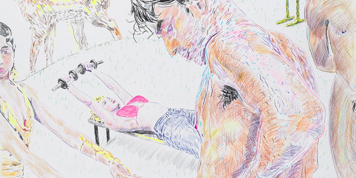 John Brooks, Islands Are Not Forever VII, 2023, colored pencil on paper, 75 x 50 inches.