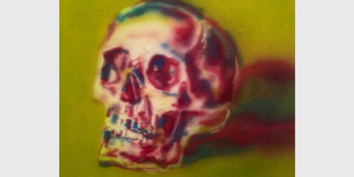 Katie Hector, Dead Head I, 2024, bleach and dye on canvas, 22 x 22 inches