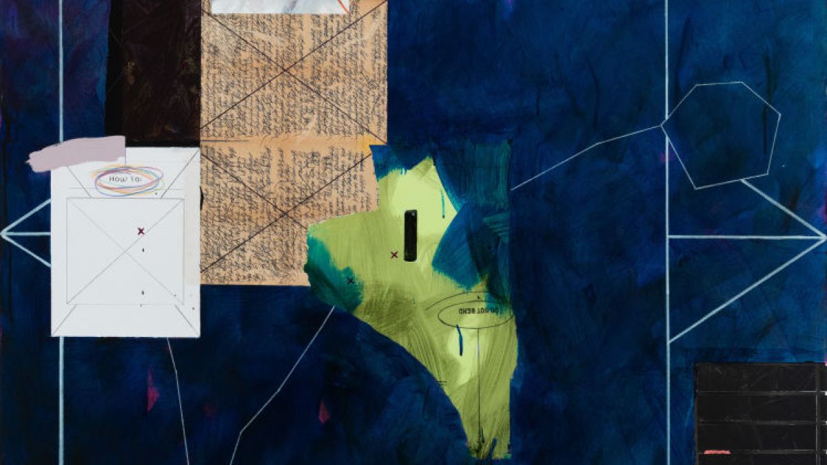 Edward Holland
(b. 1980)
The Fish (Version 20), 2023
Acrylic, colored pencil, graphite, ink, permanent marker and oil-based permanent marker on canvas with collage
64 x 48 in. (162.6 x 121.9 cm)