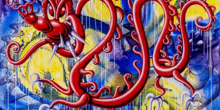 Kenny Scharf, DRAGONÉ BeBONGO, 2024, oil and acrylic on linen with powder coated aluminum frame, 70 x 90 inches (178 x 228.5 cm)