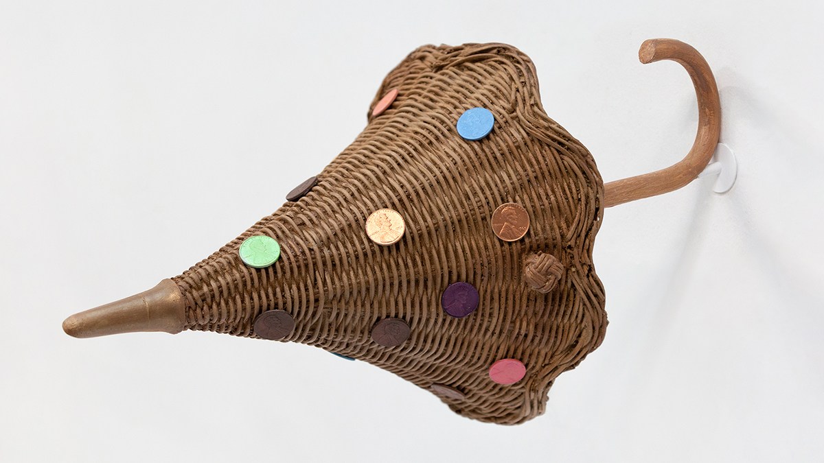 Amy Stober, Good Luck Charm, 2024, Cast polyurethane and metallic pigments, 17.5 x 8.5 x 8.5 inches, 44.5 x 21.5 x 21.5 cm.
