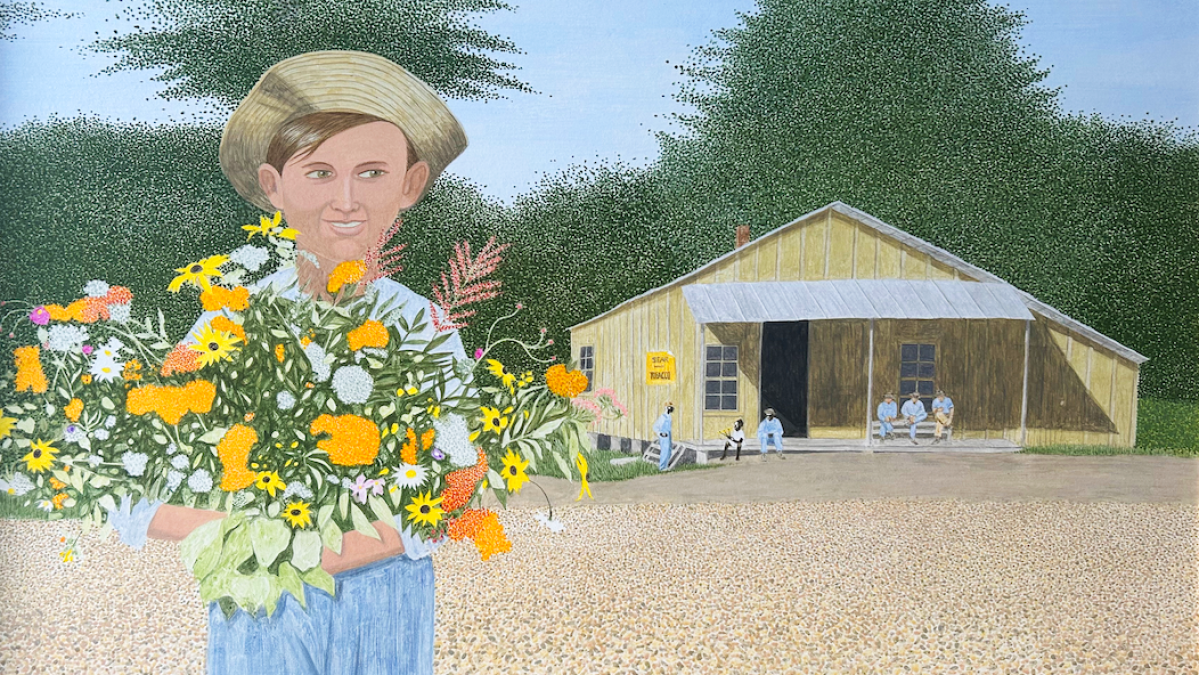 Carroll Cloar (1913 - 1993), "The Flowers We Gathered", 1978, Acrylic on Masonite, 23 x 34 inches