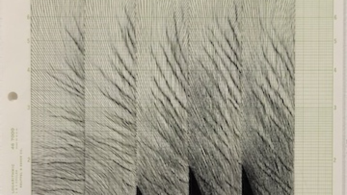 linn meyers, Untitled, 2024, ink and colored pencil on vintage graph paper, 11 x 8 inches