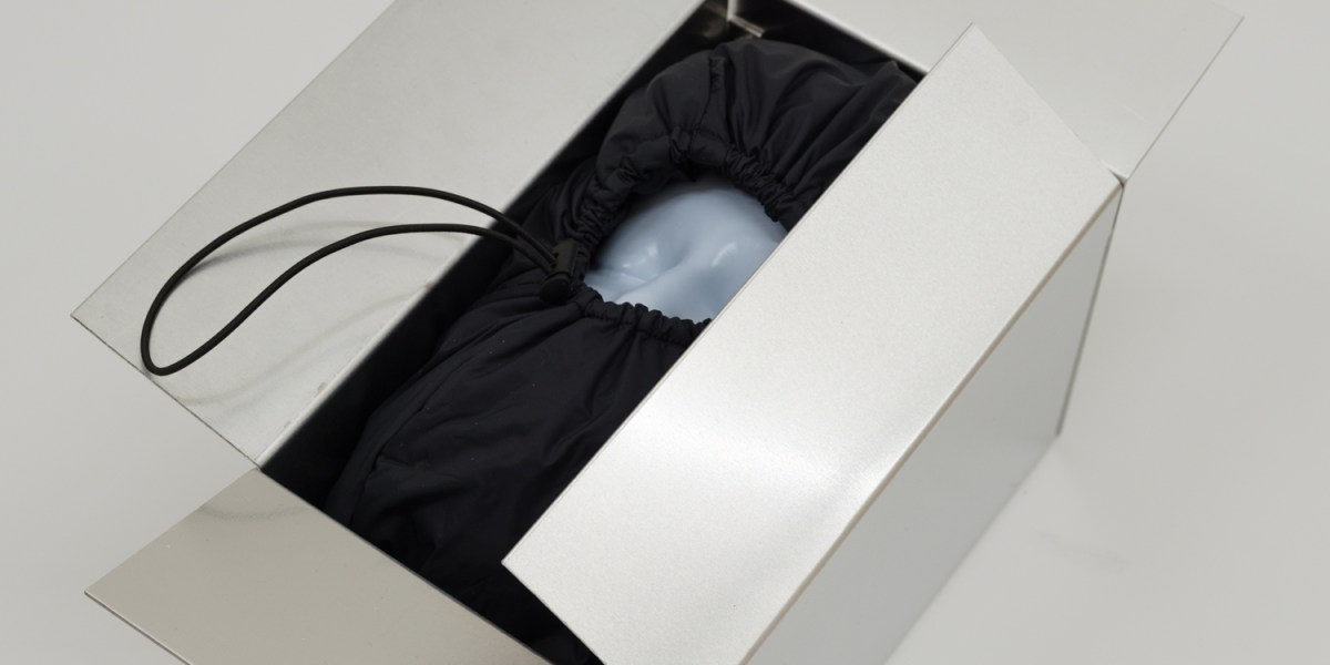 Stine Deja
Down Hood III, 2025
3D print (PETG), down filling, polyester, stainless steel, hardware,
18 x 10.5 x 9 inches / 45.72 x 26.67 x 22.86 cm