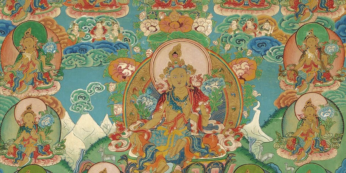 Tibet, Thangka with 21 manifestations of Tara, 19th century, pigments on silk. Promised Gift of Alice S. Kandell, L2023.76.198