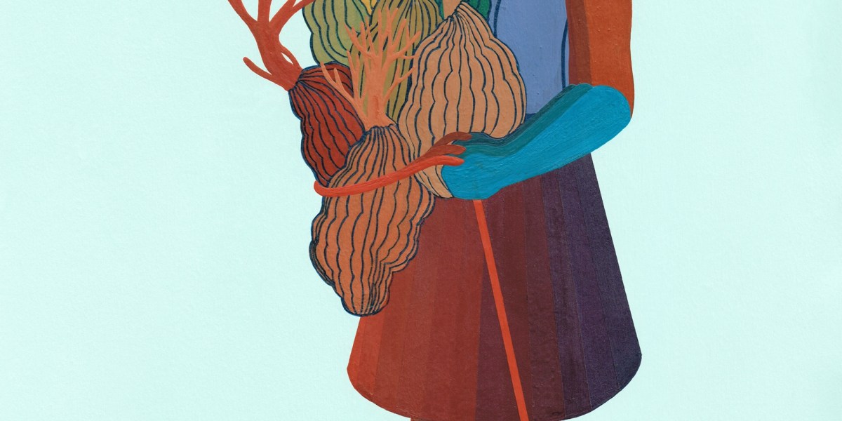 Otobong Nkanga, "Social Consequences V: The Harvest", 2022. Acrylic and stickers on paper, 42 x 29.7 cm. Collection Wim Waumans
