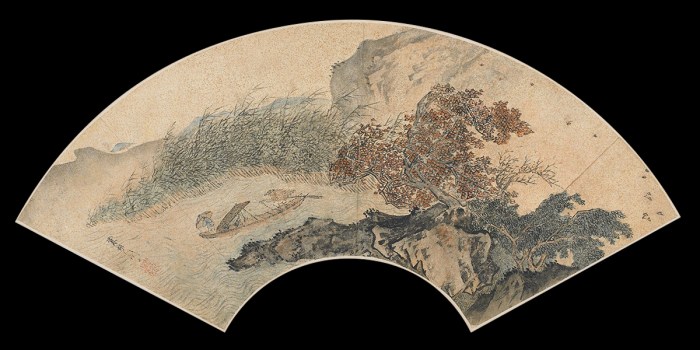 
Zhou Chen, active 1490–1535, Ming and Qing dynasty. Stormy Landscape with Fishermen at Sea, c. 1450-1535. Ink and color on gold-flecked paper; fan. Gift of Ruth and Bruce Dayton. 98.66.3

