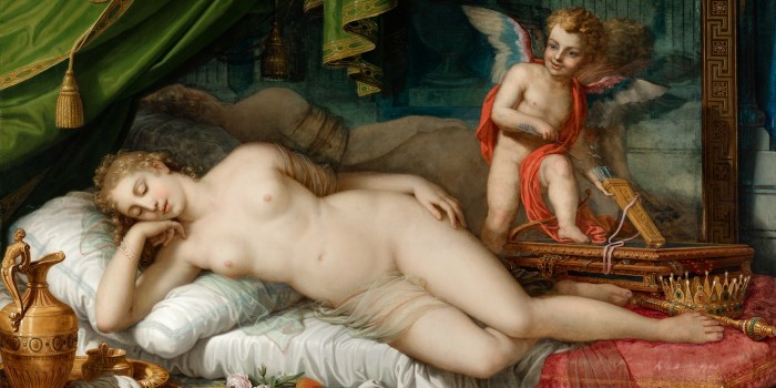 Johann Baptist Lampi the Younger, Sleeping Venus in Front of a Mirror with Cupid, 1826 (condition after the overpainting was removed, 2024)