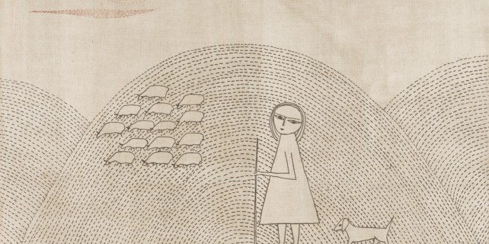 Minami Keiko, Japanese, 1911–2004, Shōwa era (1926–1989). La petite bergère (young shepherdess), 1957. Etching with aquatint; ink and color on paper. Gift of Sue Y.S. Kimm and Seymour Grufferman. 2019.78.460