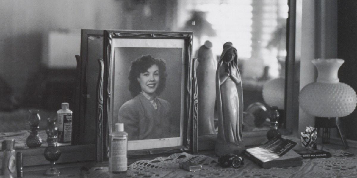 Joanne Leonard (American, born 1940). Dresser with framed photo of a woman, standing Mary figurine and lamp with rounded shade (detail), c. 1970. Gelatin silver print. Gift of Joanne Leonard in memory and honor of Justice Ruth Bader Ginsburg, and in honor of her daughter, Jane C. Ginsburg, and Joanne's daughter, Julia M. Leonard. 2020.84.60. © Joanne Leonard