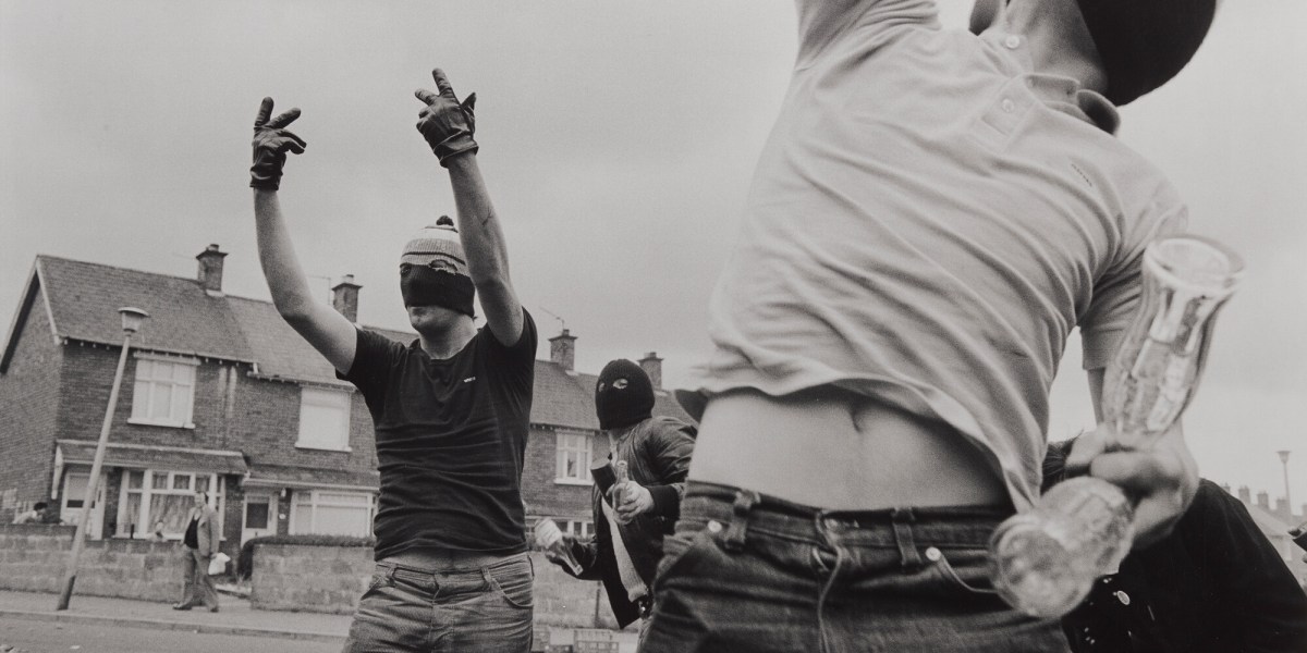 Gilles Peress (French, active United States; b. 1946). Riot During the Hunger Strikes, Balholm Drive, Ardoyne, Belfast, 1981. Gelatin silver print. Gift of David L. and Mary M.D. Parker. 2009.68.9. © Gilles Peress/Magnum Photos