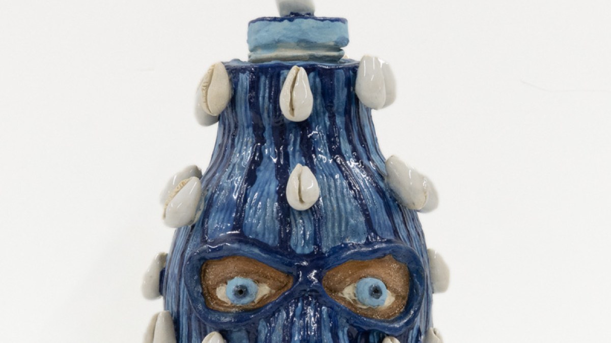 Anthony Peyton Young; “Catch Me in Good Spirits,” 2025; Glazed ceramic vessel; 7 x 5 x 5.5 inches; Courtesy of CLAMP, New York.