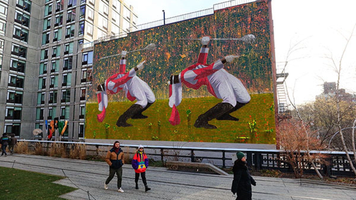 Derek Fordjour, "Backbreaker Double," 2025. A High Line commission. Photo by Timothy Schenck.