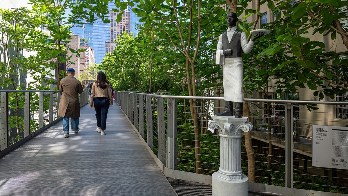 Derek Fordjour, "Archetype II: Servility," 2026. A High Line Commission. Photo by Timothy Schenck.