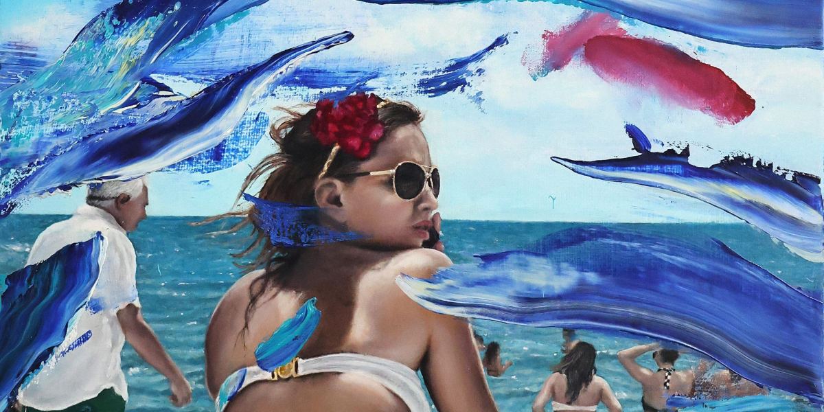 Maxwell Stevens  "Beach Girl, Surfside"  2024  Oil on Linen 20 x 15.5 in, 51 x 39.5 cm